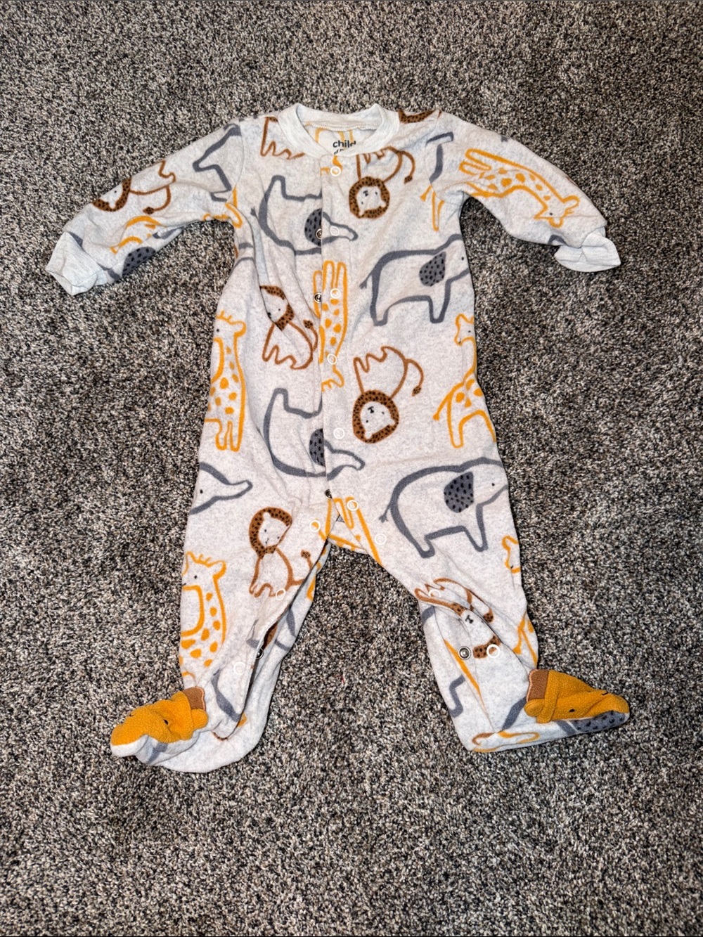 child of mine Gray, Mustard & Brown Animal Print Footed One-Piece